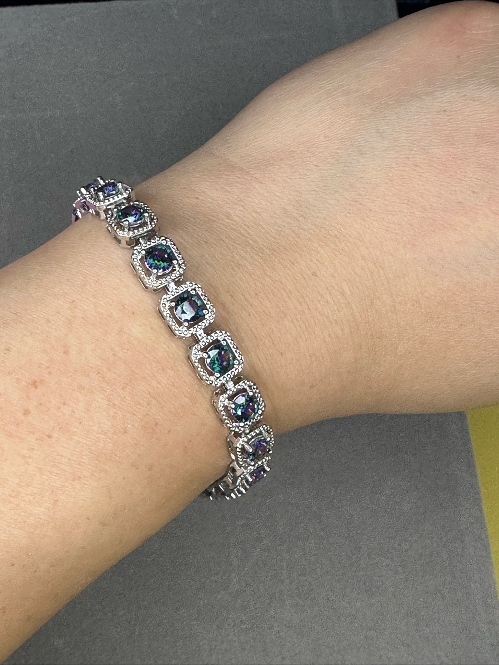 Mystic Topaz Halo Tennis Bracelet - Silver